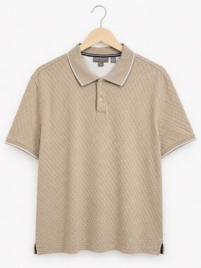 Ted Baker Textured Polo Shirt Men’s Large Beige Cotton Short Sleeve